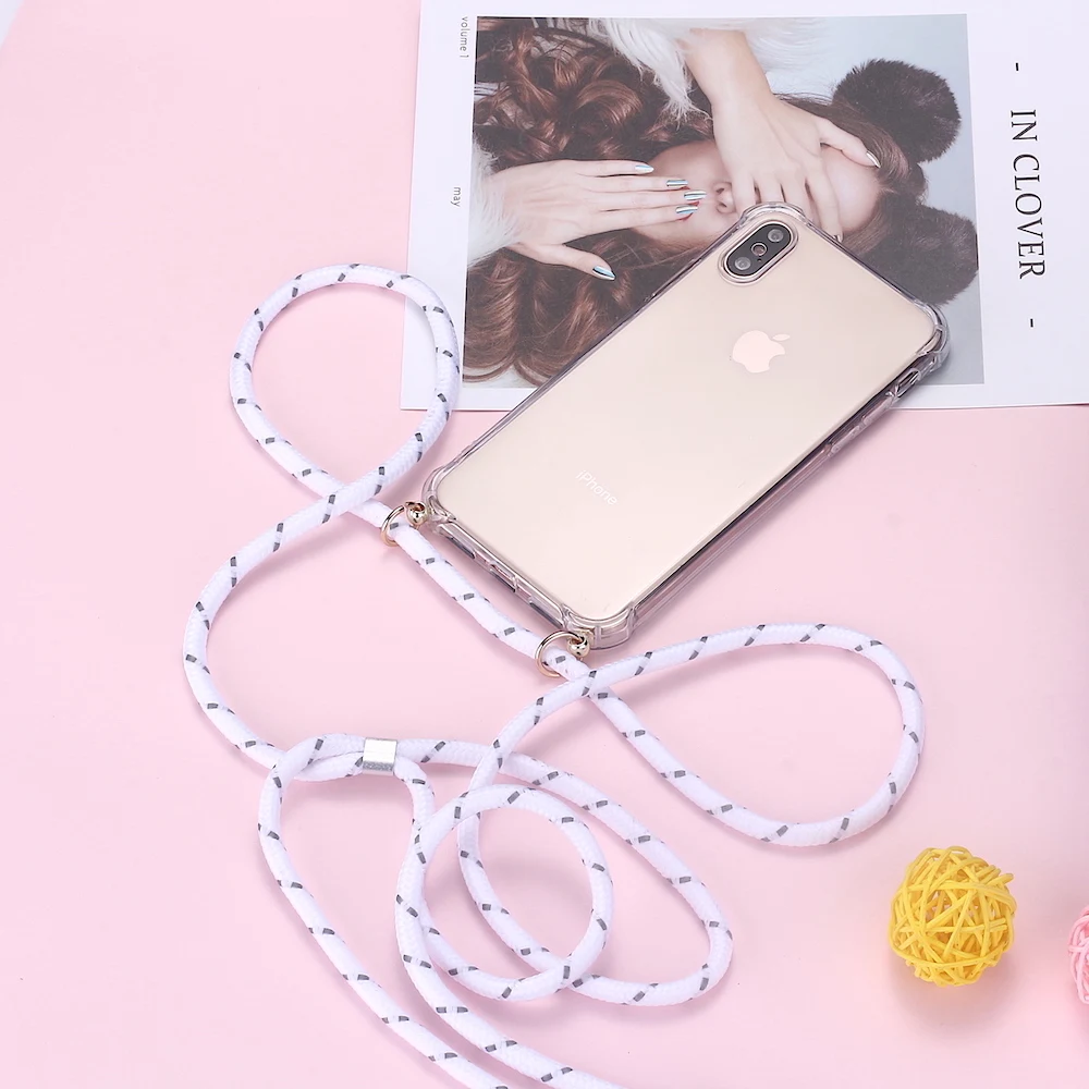 

Strap Cord Chain Lanyard Phone Case for iPhone XS X Necklace Mobile Carry Cover Transparent Soft TPU Case to Hang On Apple X XS