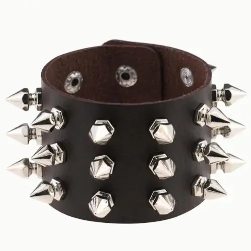 Панк заклепки Шипованные широкие манжеты искусственный кожаный браслет для мужчин женщин ночной клуб готический рок ювелирные изделия - Окраска металла: Dark Coffee
