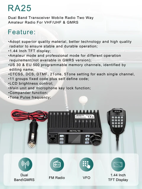 Retevis RA25 Emisoras de Radioaficionado, Monitor Dual Banda Dual