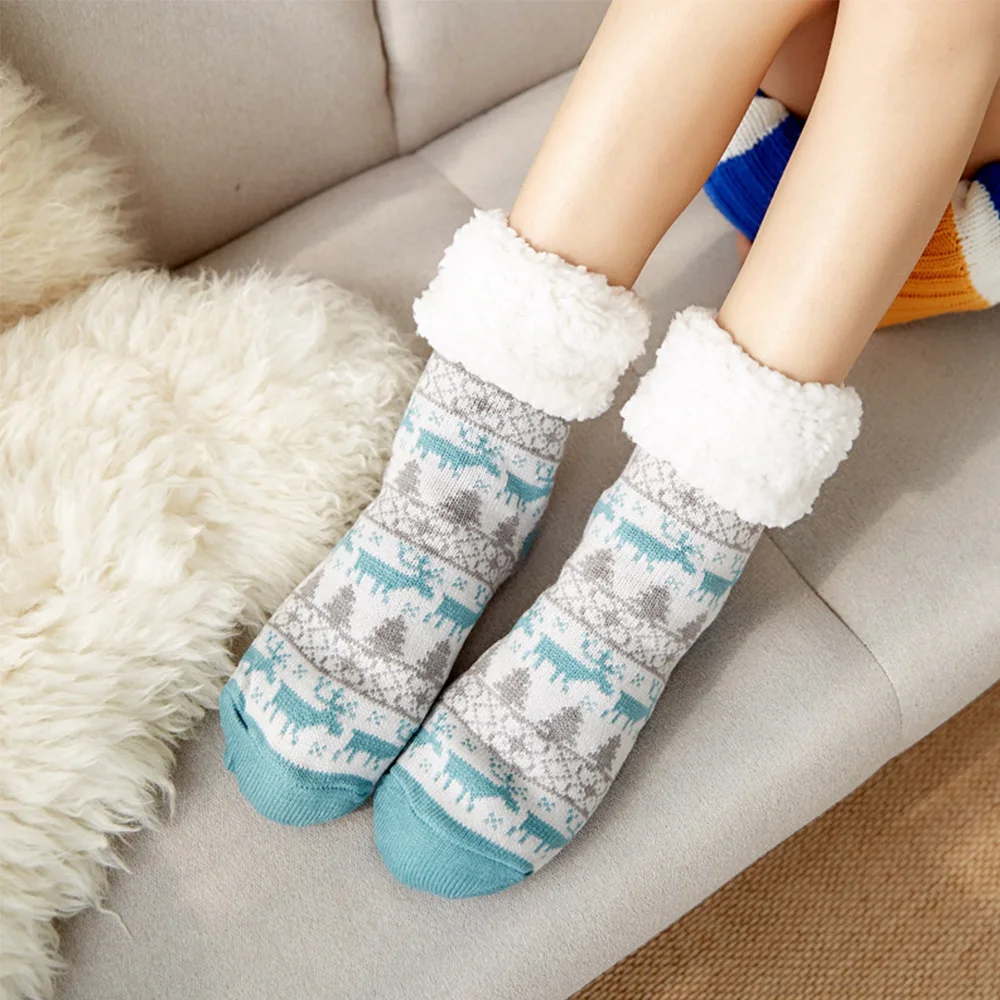 Осенне-зимние женские тапочки домашние носки рождественские носки-тапочки с рисунком лося плюшевые бархатные Нескользящие теплые носки