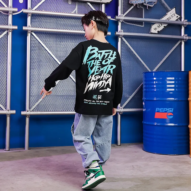 2020 Boys Hip-Hop Dance Clothes Kids Summer Loose Long-Sleeved T-Shirt Vest Jean Pants Children Jazz Street Wear Stage Outfits (7)