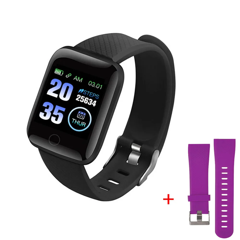 Black Purple Set Цифровые часы Смарт-браслет Android спортивные Фитнес крови Давление сердечного ритма напоминание о вызове шагомер 116 плюс - Цвет: Black Purple Set