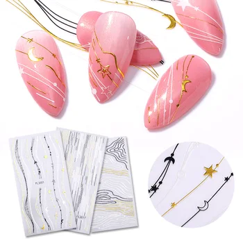 

3D Nail Art Sticker Laser Gold Black Gilded Stripe Wave Line Adhesive Transfer Foils DIY Decal Manicures Tips Decoration
