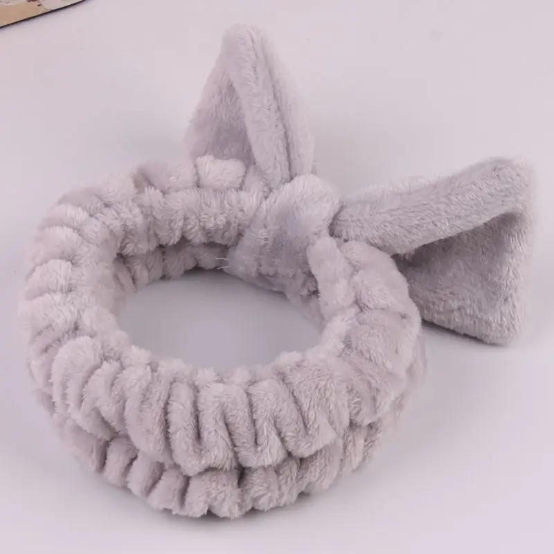 Карамельный цвет OMG письма повязка на голову с бантом из кораллового флиса Hairbands для Для женщин смывание макияжа с лица ремешки-оголовья для