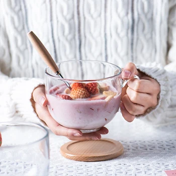 

Large Capacity 470ml Breakfast Milk Cups Heat-Resistant Glass Coffee cup & Saucer Set With Lid Ice Cream Cup Tea Restaurant