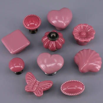 1x Cute Kids Room Cabinet Drawer Cupboard Ceramic Door Knob Kitchen Furniture Pull Handles Rose red