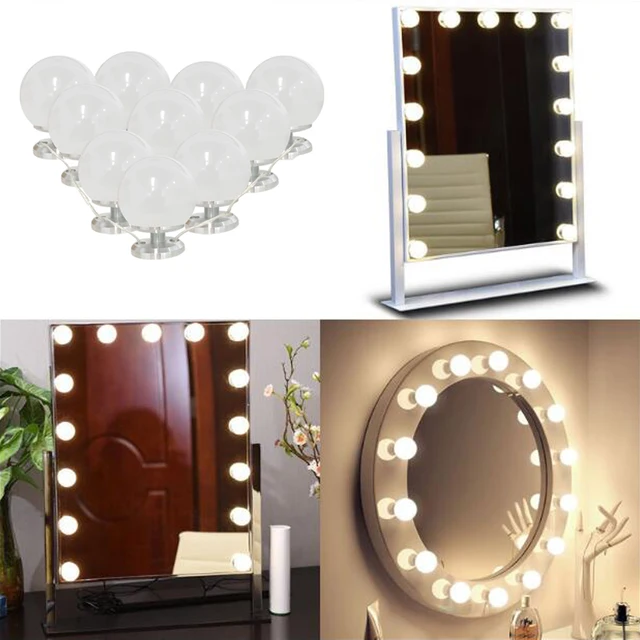 Espejo de maquillaje con cableado montado en la pared con 3 tonos de luces  LED regulables, 10 espejos de aumento con control táctil para baño y