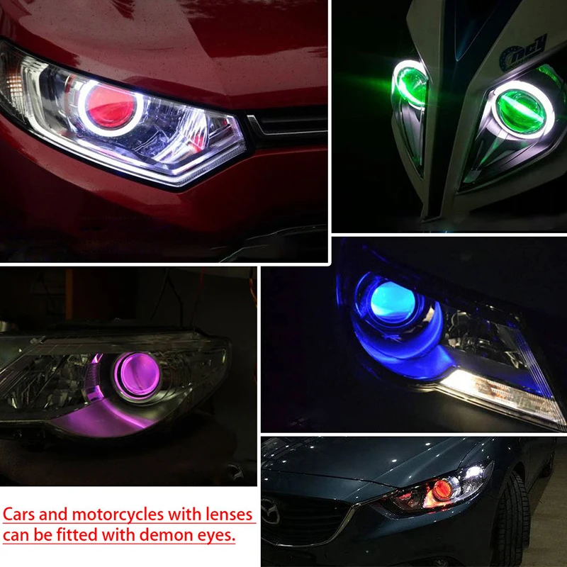 Bluetooth-kompatibel APP RGB Auto Led Teufel Auge Dämon Bösen Augen auto  Zubehör DRL LED 2,5 Scheinwerfer Mini Projektor lenscar