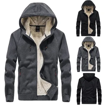 

Men's Hoodie Autumn Winter Plus Size Hooded Velvet Zipper Male Thickened Fleece Outwear Warm Coat For Men Cappotto