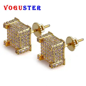 

2020 New Trendy High Quality Fully-jewelled Micro Pave Cubic Zirconia Hiphop Style 3D Cuboid Stund Earrings