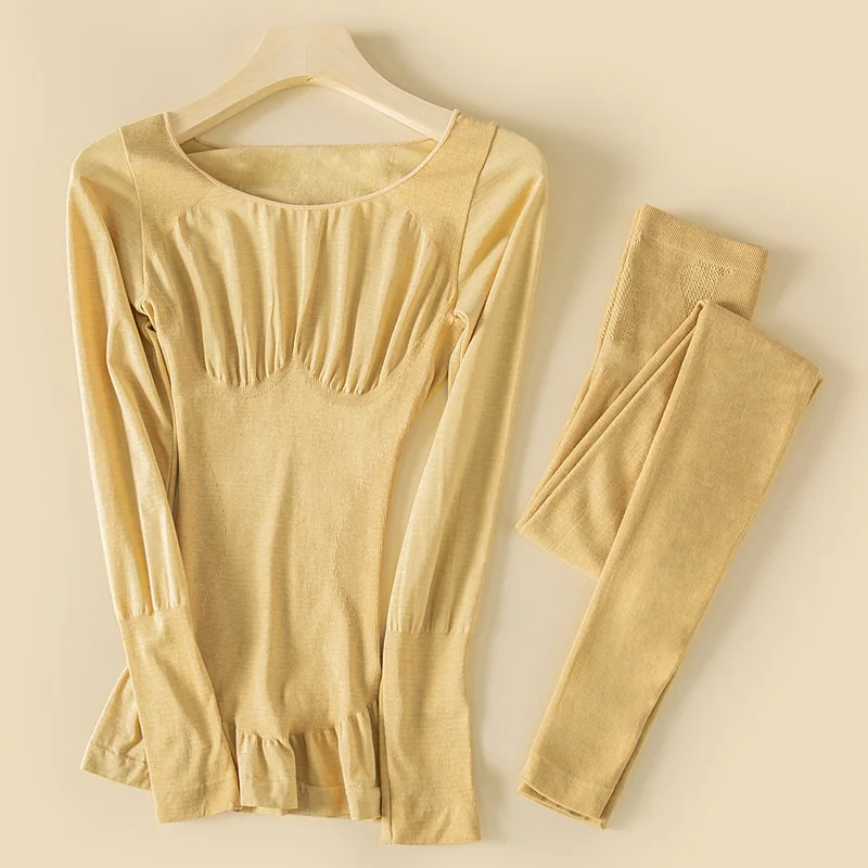 Новинка пикантная Пижама комплект термобелья Женская однотонная хлопковая