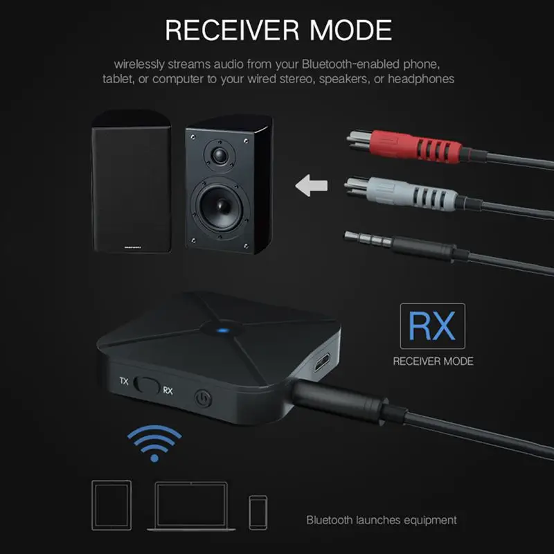 Bluetooth приемник V4.2 беспроводной аудио музыкальный адаптер A2DP с 3,5 мм стерео разъемом для дома и автомобильной аудиосистемы