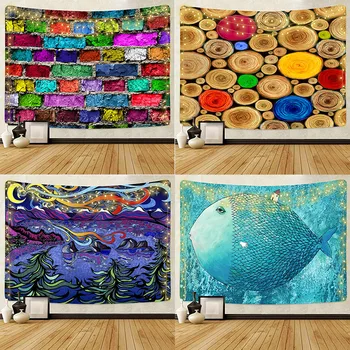 

Dropshipping Wall Fish Tapestry Wall Hanging Hippie Polyester Home Decor Blanket Fabric Bedroom 180×230CM With 6M LED Light
