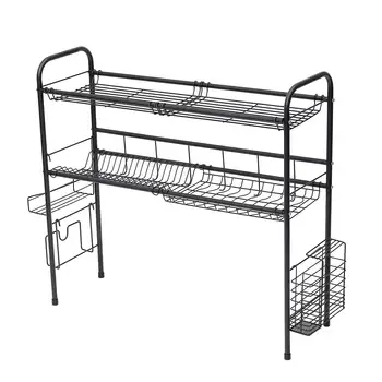 

2 Tier Multi-use Stainless Steel Dishes Rack Dual Sink Drain Rack Adjustable Kitchen Oragnizer Rack Dish Shelf Sink Drying Rack