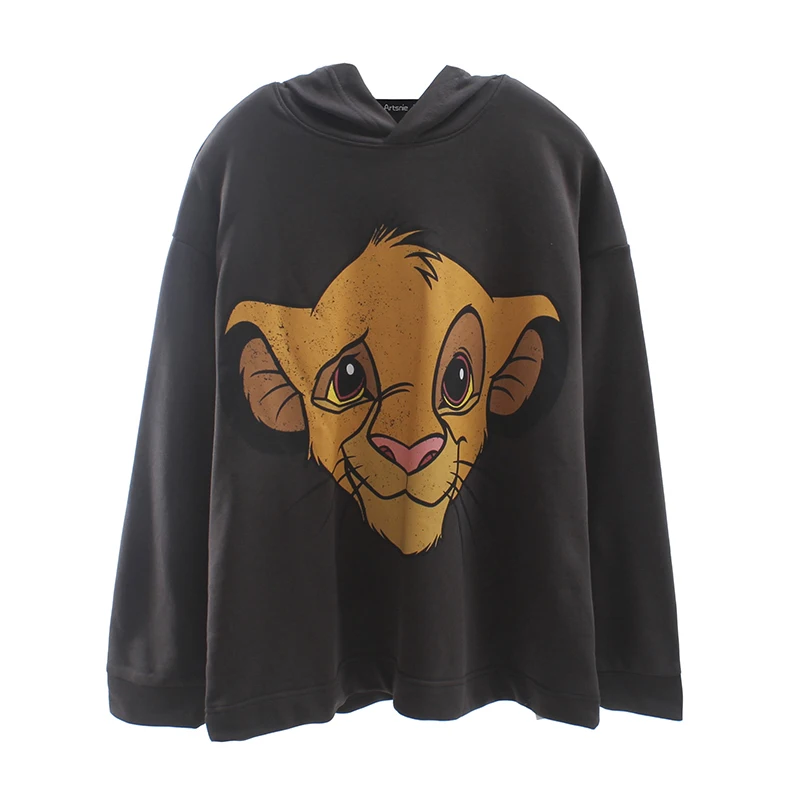 

dark gray cartoon print women sweatshirt autumn 2019 streetwear casual loose hoodies knitted pullovers sweatshirts mujer
