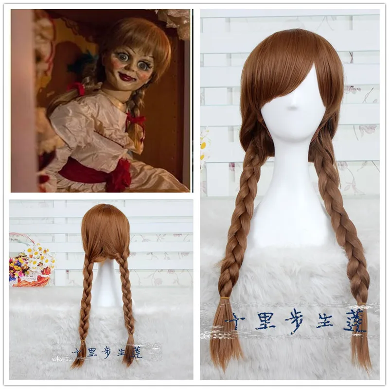

Doll Annabelle Cosplay Wig 65cm Brown Straight Synthetic Hair Perucas Cosplay Wig The Conjuring Cosplay Girl Headwear Halloween