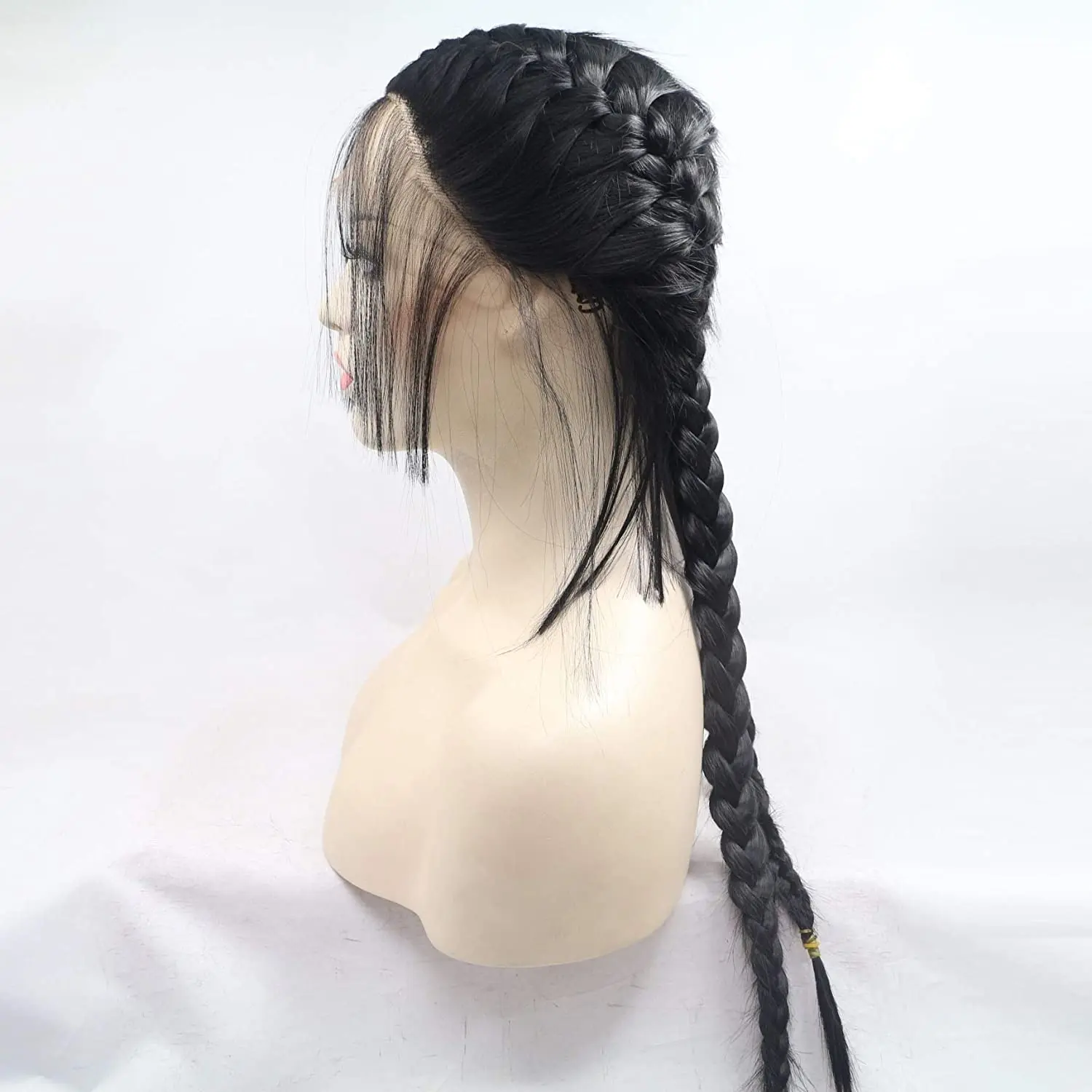 Melody Long 24" Black Braided Wig 2 Braids Highlight Big Braiding Synthetic Wig for Women