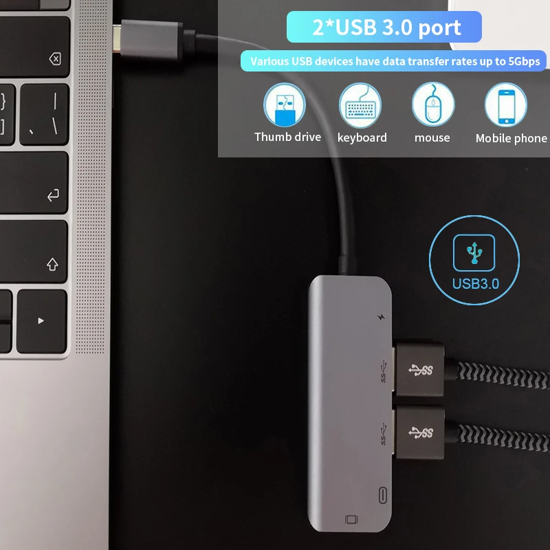 USB3.0 концентратор 4K HDMI USB-C адаптер PD зарядный порт для смартфона компьютера ноутбука настольный аксессуар многофункциональная розетка