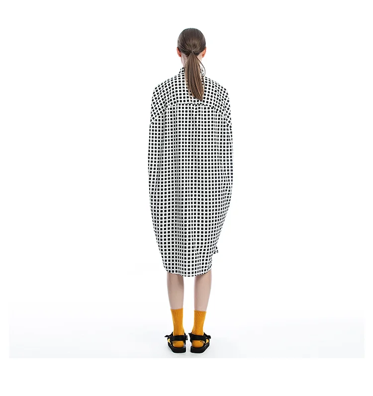 IRINAFC31 FW Collection casual long oversized black white plaid shirt women dress