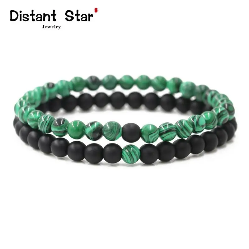 2pcs new Men's Texture Natural Stone Bracelets couple Black Beads Bracelet&ampbangle set moonstone Bracelet Jewelry for men gift |
