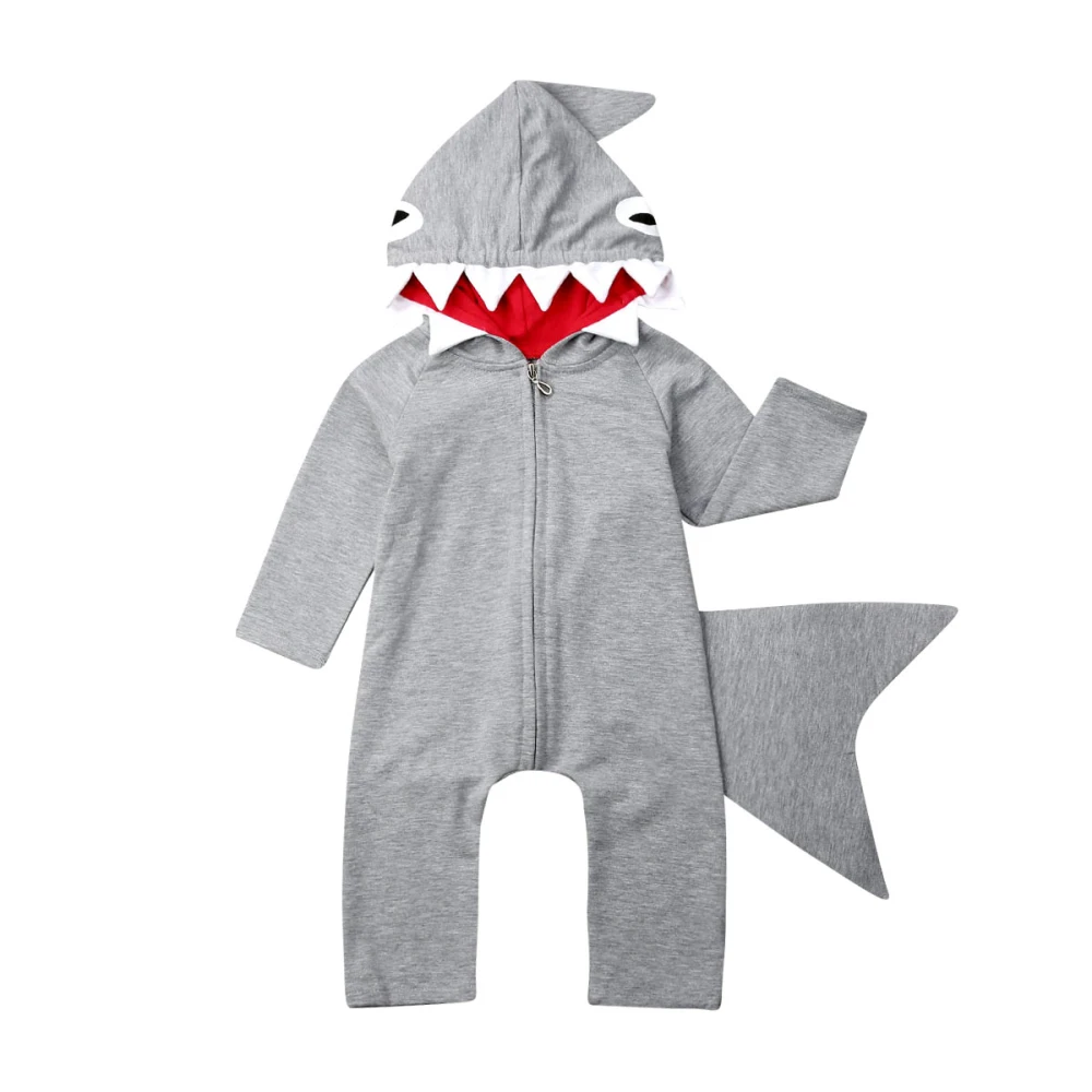 

Newborn Baby Girl Boy Rompers Autumn Winter Shark Hoodie Costume Zipper Long Sleeve Clothes Warm Romper Cotton Jumpsuit Outfits