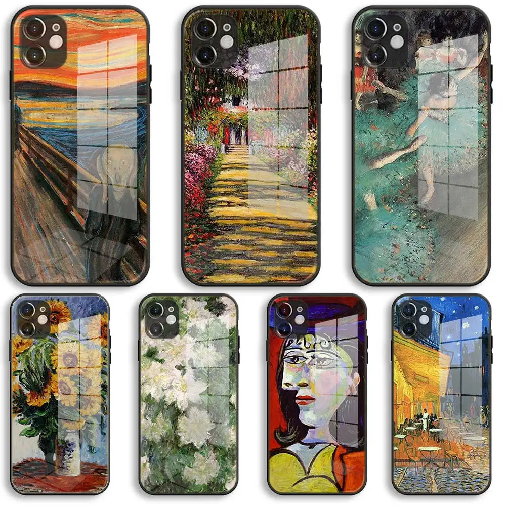 Классический арт Monet Picasso стеклянный Мягкий силиконовый чехол для iPhone 12 11 Pro X XS Max XR