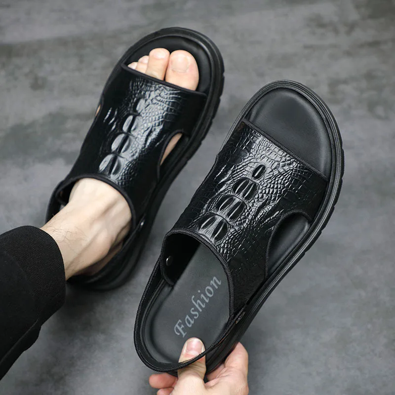 Men Genuine Leather Sandals Platform Slippers Handmade Fashion