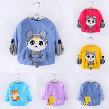 

Fall Winter Children's Apron Bib Waterproof Anti-dirty Baby Eating Thin Anti-wear Rice Bag Polyester cotton Long Sleeve