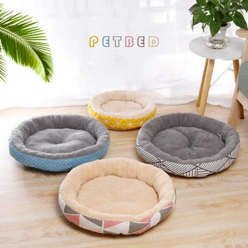 

Pet Bed Summer extra comfy round puppy pads Colorful canvas cashmere pet cat mat Sofa for Kitten Small dogs house Quality Kennel
