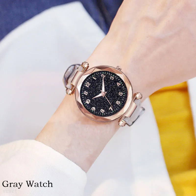 Модные женские часы,, звездное небо, часы с циферблатом, роскошный женский браслет, женские часы, кварцевые наручные часы, Relogios Feminino - Цвет: Gray watch