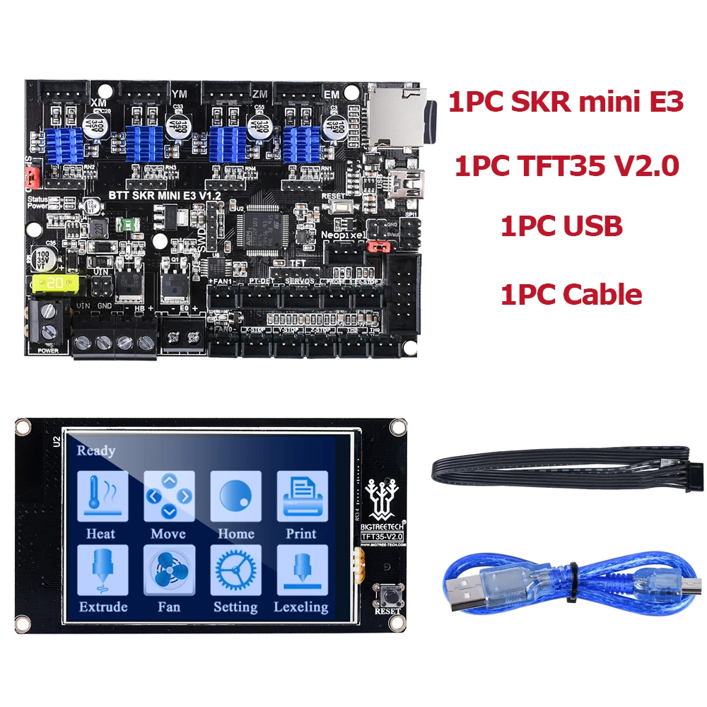 BIGTREETECH SKR mini E3 V1.2 32 бит плата управления + TFT35 V2.0 сенсорный экран с TMC2209 UART драйвер