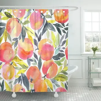 

Colorful Peach Bright Hand Watercolor Peaches Fruit Orange Apricot Shower Curtain Waterproof 60 x 72 inches Set with Hooks