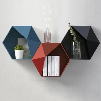 

Wall-mounted Geometric Storage Rack Punch-free Hexagon Storage Rack Bathroom Shelf Living Room Nordic Style Decoration