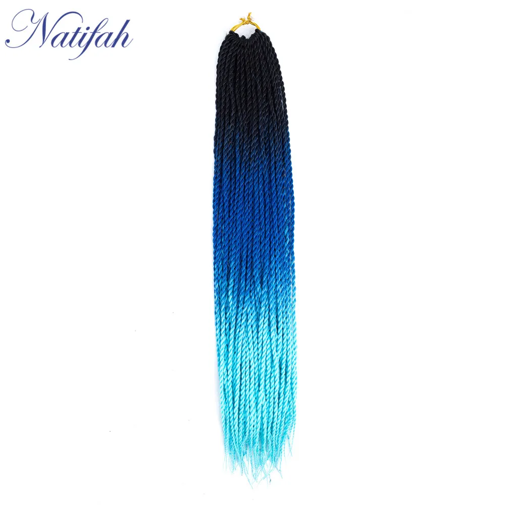 Natifah Ombre Сенегальские крученые волосы коробка крючком косички волосы 24 дюйма синтетические косички волосы для наращивания 20 корней/упаковка коричневый - Цвет: M#Синий