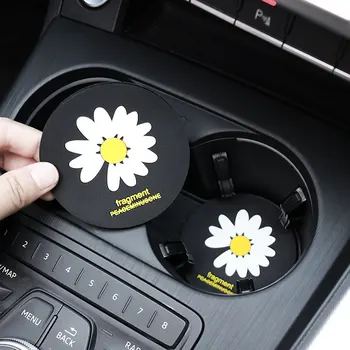 

2Pcs/Set 7.5cm Car Water Coaster Creativity Lovely Daisy Storage Mat Non-slip Mat Silica Gel Decorations 2020NEW Hot Universal