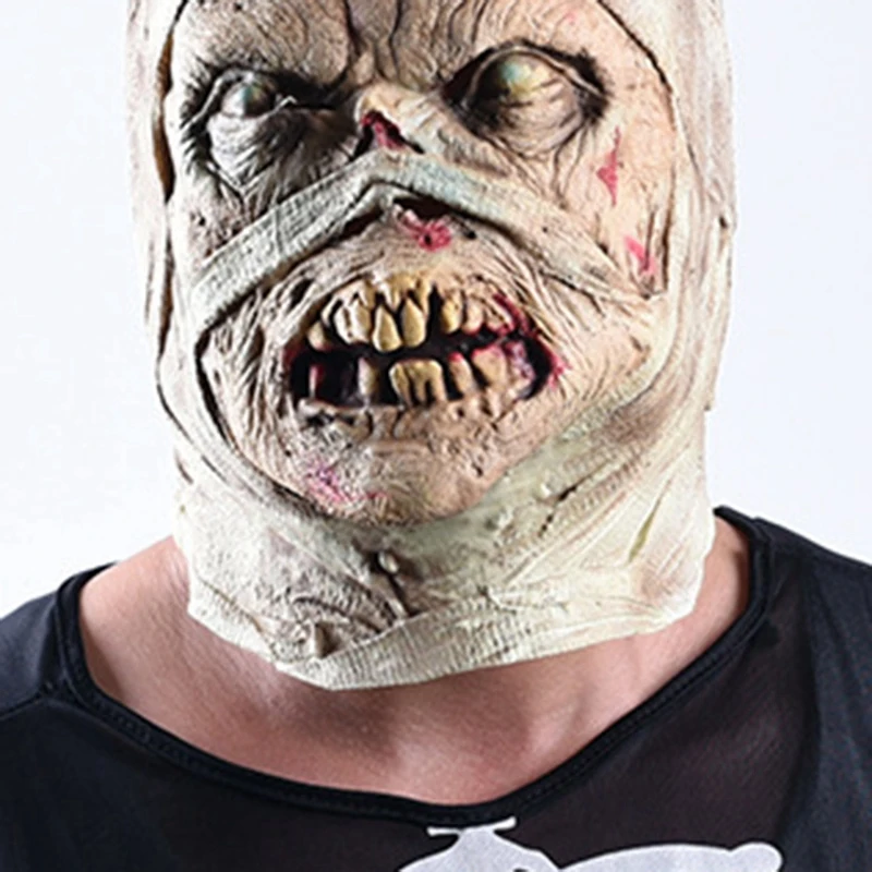 Halloween Horror Mask Mummy Mask Disgusting Rot Face Headgear Zombie Costume Party Haunted House Horror Props Frighten People