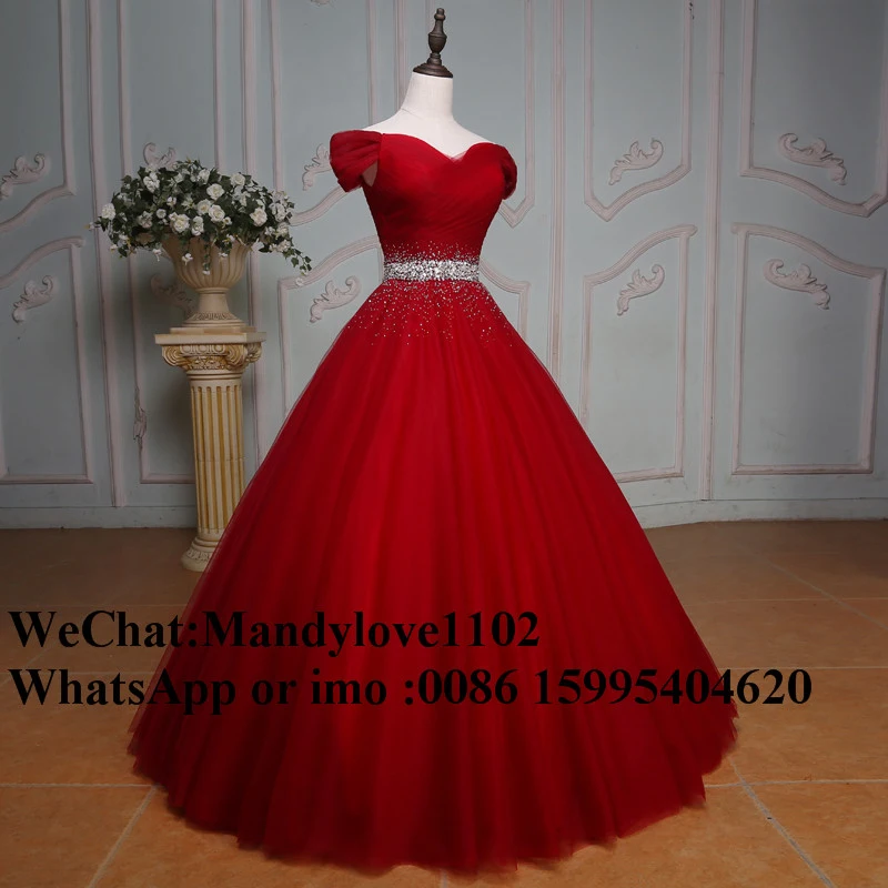 Puffy Ball Gown Quinceanera Dresses Beaded Crystals Sweet 16 Years Birthday Party Gowns Red Vestido De 15 Anos Hot Sale
