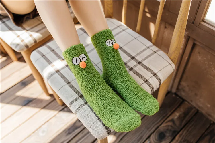 Kawaii Harajuku милые носки Elmo печенья женские зимние Бархатные Теплые мягкие домашние носки-тапочки для девочек женские пушистые носки для сна