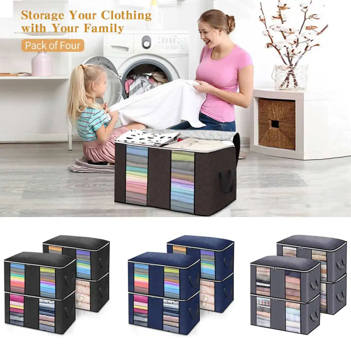 4pcs/set Foldable Clothes Quilt Storage Bags Blanket Closet Sweater Organizer Box Sorting Pouches Clothes Cabinet Container Home