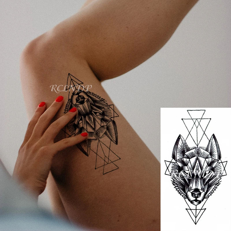 Waterproof Temporary Tattoo Sticker Geometric Wolf Head Pattern Element Fake Tatoo Flash Tatto Arm Back Body Art For Women Men Temporary Tattoos Aliexpress