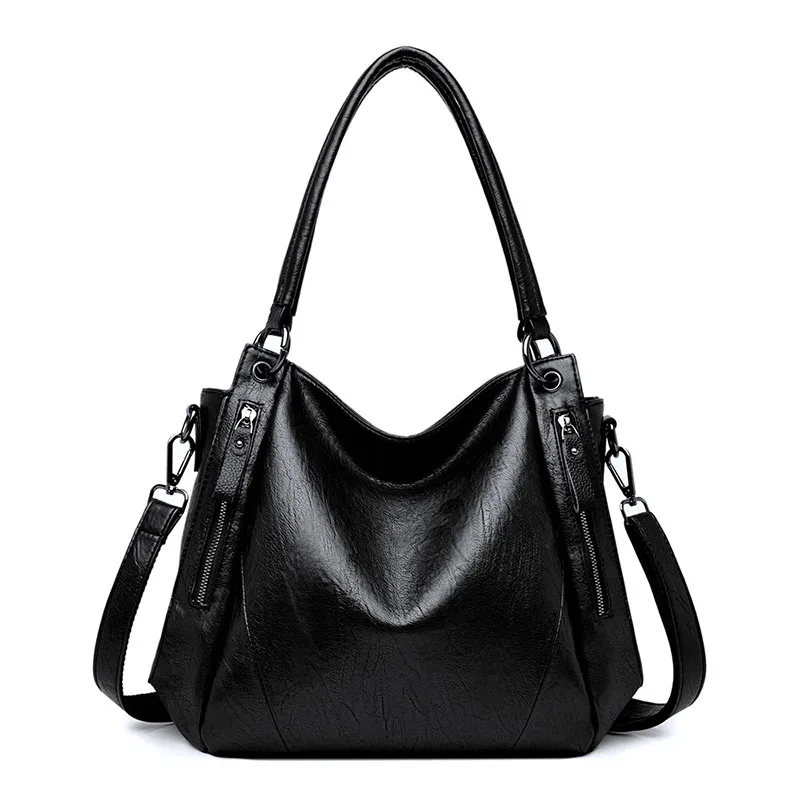 Роскошные женские сумки, дизайнерские кожаные сумки высокой емкости, большие сумки через плечо для женщин, сумка-тоут для путешествий - Цвет: Black