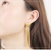 Rongho, винтажные Кристальные серьги в форме сердца для женщин, ювелирные изделия в стиле хип-хоп, Золотая цепочка, подвеска с кисточкой, женские серьги, металлические серьги в виде сердца