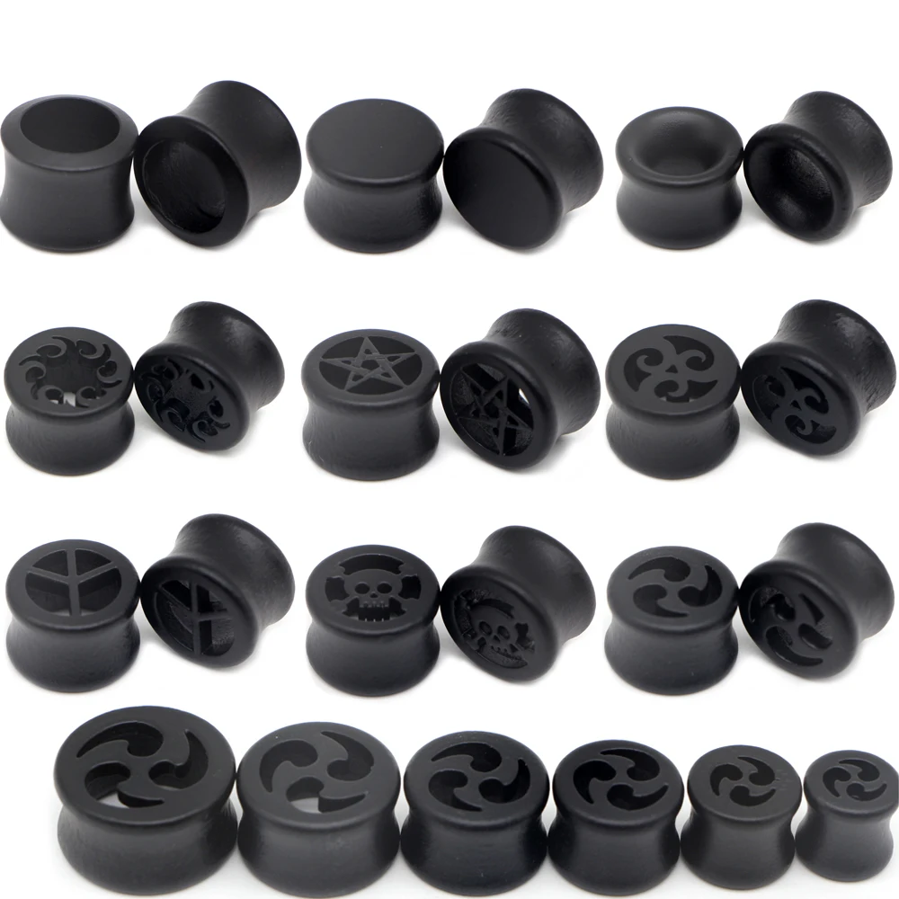 Fashion Ear Plugs 2PCS Alisouy Black Wood Flesh Tunnels Saddle Ear Gauges Solid Hollow Star Body Piercing Jewelry Expanders piercing jewelry body piercing jewelry ear piercing jewelry