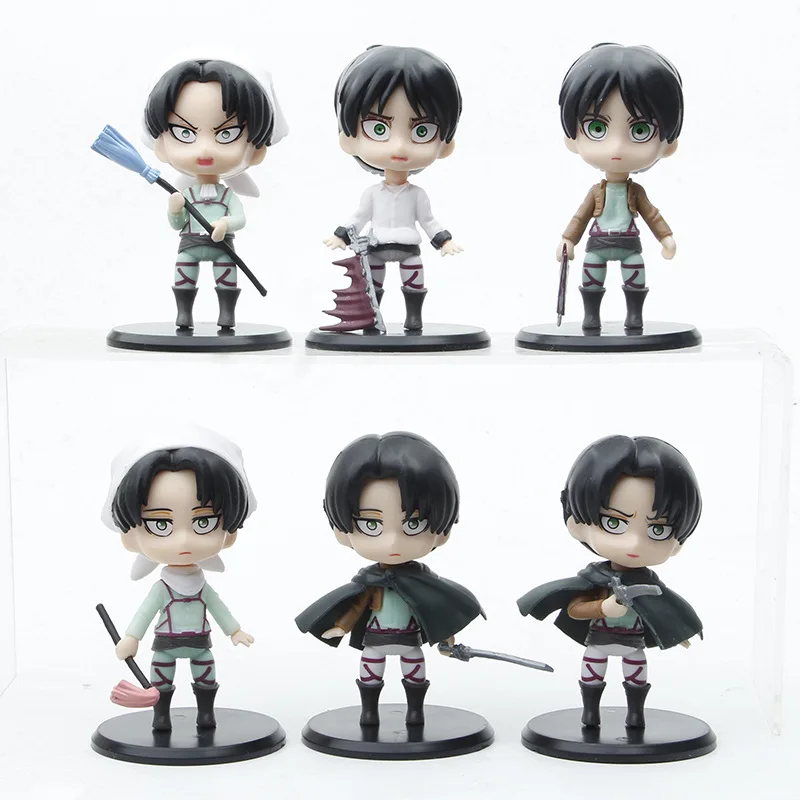 

10cm 6pcs Attack on Titan Levi Rivaille Rival Ackerman Eren Jäger Cleaner Action figure toys collection doll Christmas gift