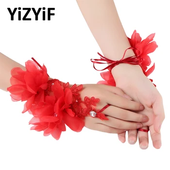 

Bride Gloves Elegant Floral Lace Embroidered Gloves Women Lace Weddings Gloves Bride Banquet Party Fancy Costume Accessories