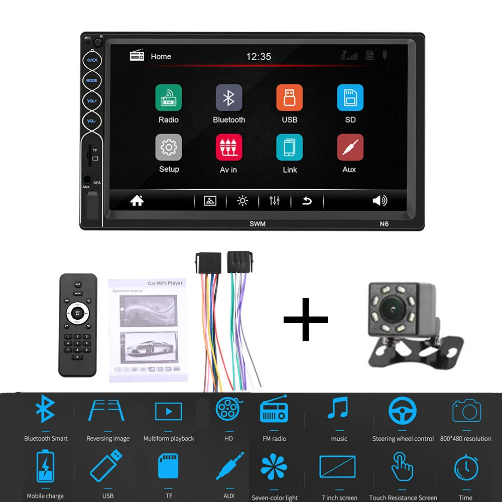Автомобильный радиоприемник с сенсорным экраном HD 7 дюймов Bluetooth стерео аудио