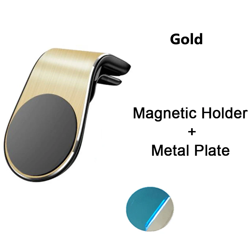 Металлический магнитный автомобильный держатель для телефона с вентиляционным отверстием, мини l-образный зажим, Магнитная подставка для мобильного телефона для iPhone XS Max, смартфонов Xiaomi в автомобиле - Color: Gold