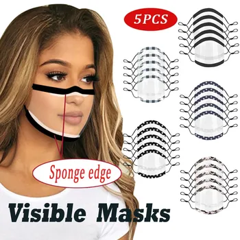 

5PCS Print Face Mask With Sponge Edge Clear Window Visible Expression Face Cover Facial Mask Face Shield Mondmasker Mouth Muffle