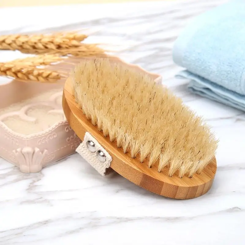 SPA Wooden Body Brush Natural Boar Bristle Organic Dry Skin Body Brush Bamboo Wet Back Shower Brushes Exfoliating Bathing Brush 3