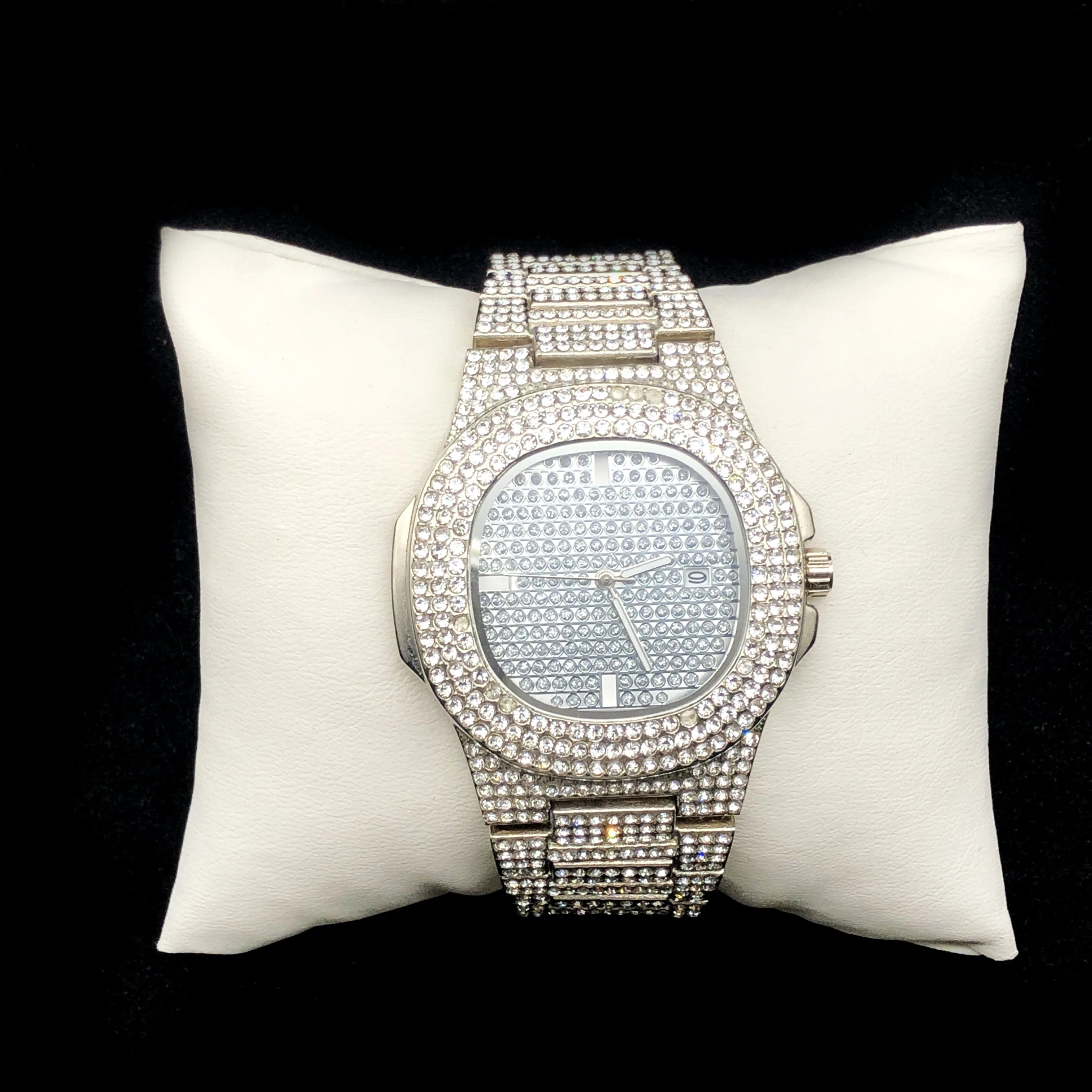Luxury watch men's fashion hip hop stainless steel silver diamond watch accessories Diamond Gold Silver two color quartz watch - Цвет: silvery color